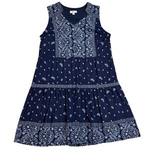 Style & Co. Navy Blues and White Patterned Midi Peasant Dress Sz L